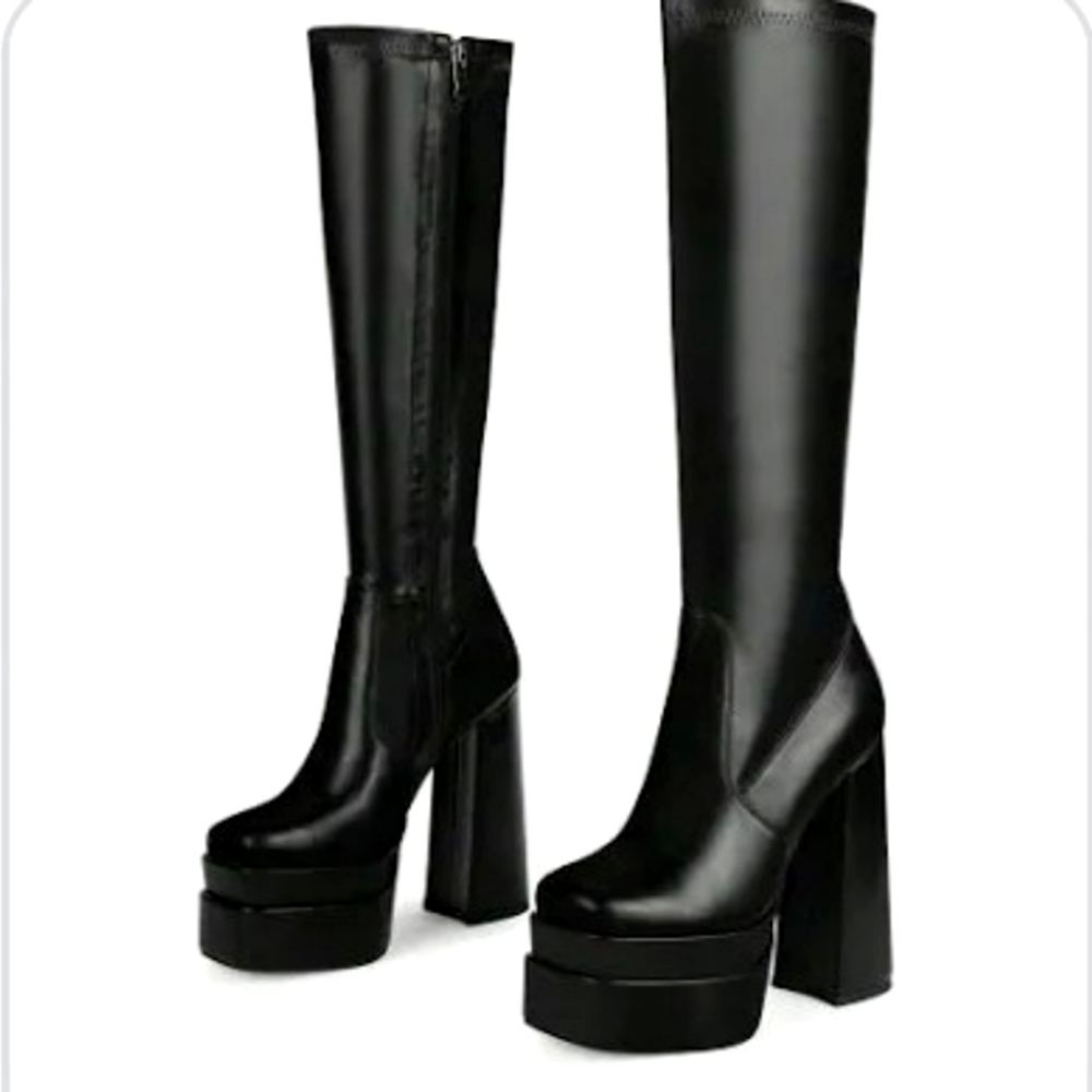 Fashion Nova Black Heeled Knee-High Boots